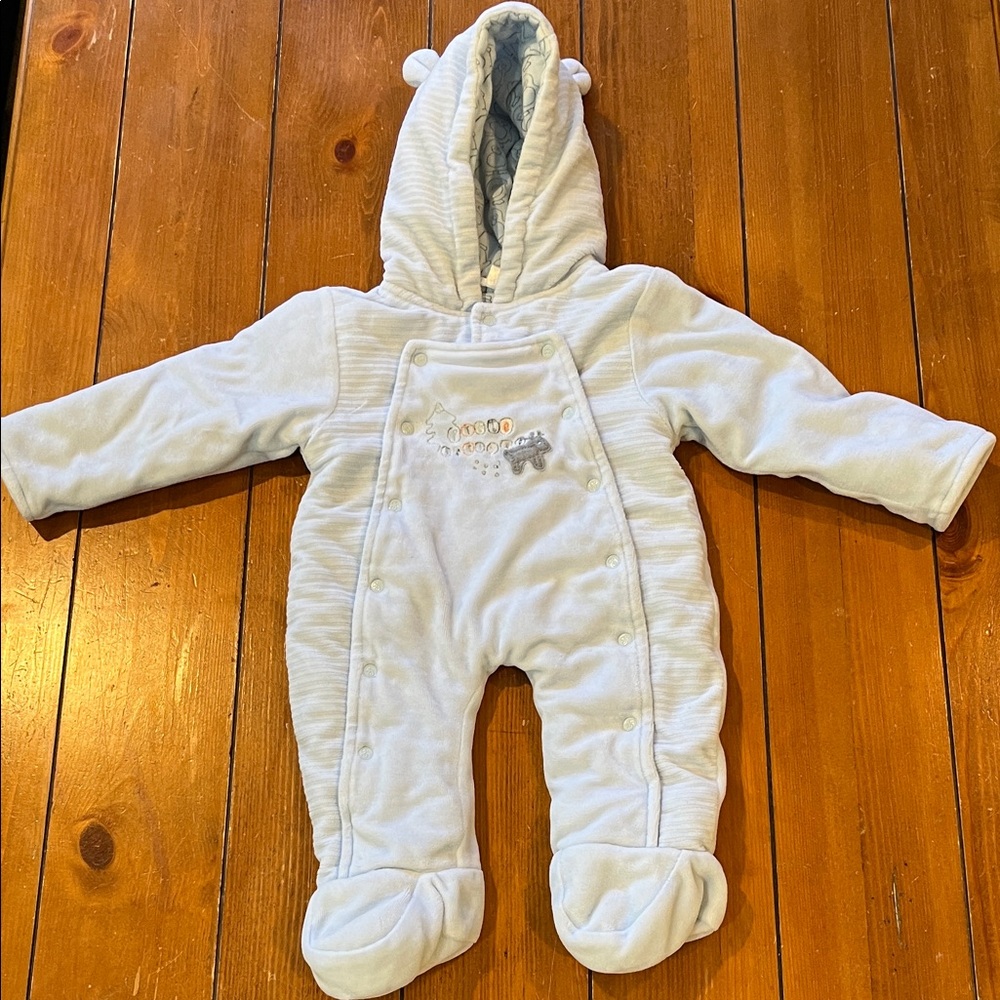 Feu Follet Pale Blue Winter Hooded Bunt Size 3-6 Months EUC